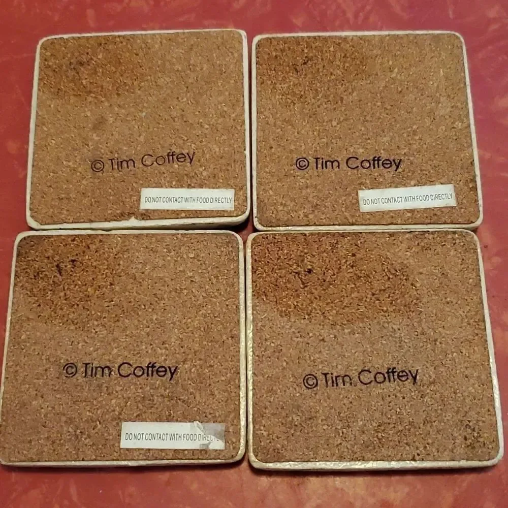Tim Coffey Fish Sone Coasters Set of 4 Cork Backs Fishing Man Cave Marine Life